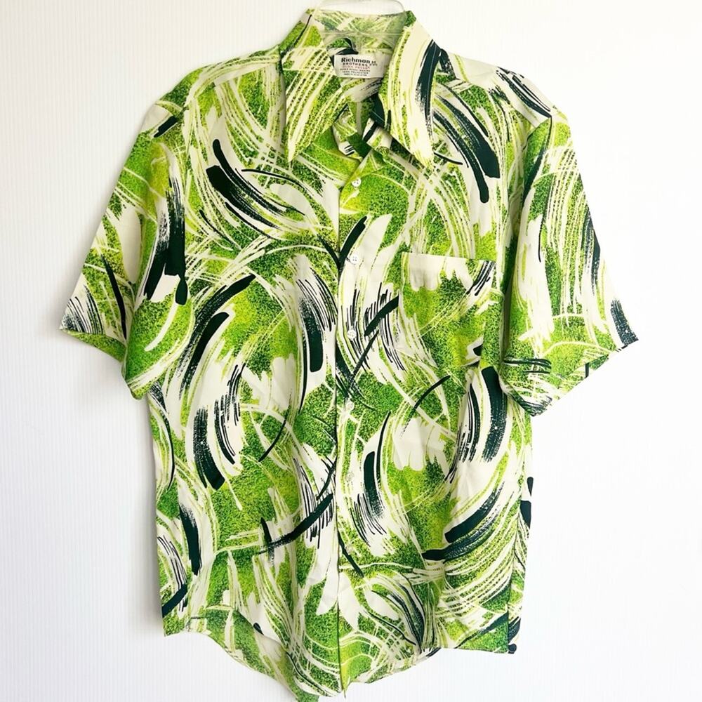 Vintage 1970s Richman Brothers DuraPress Polyester Lime Green Button Down Shirt